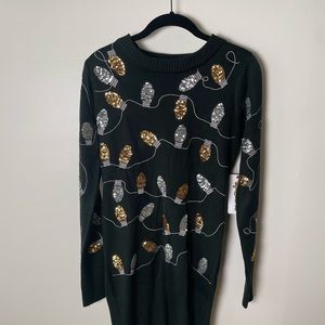 Tipsy elves Christmas lights black long sleeve dress.